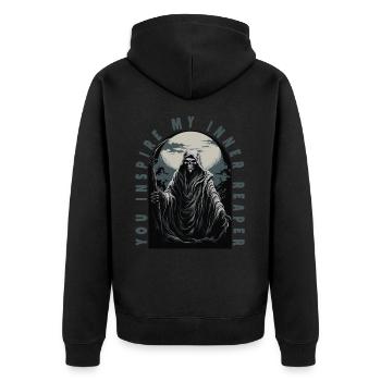 Gruseliger SensenmannYou Inspire My Inner Reaper - Unisex Premium Bio Zip Hoodie - Schwarz - Hinten - Nico (187cm)