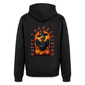 Truthahn Happy Thanksgiving - Unisex Premium Bio Zip Hoodie - Schwarz - Hinten - Nico (187cm)
