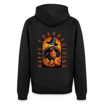 Truthahn Happy Thanksgiving - Unisex Premium Bio Zip Hoodie - Schwarz - Hinten - Nico (187cm)