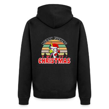 Merry Fucking Christmas Lustiges Einhorn - Unisex Premium Bio Zip Hoodie - Schwarz - Hinten - Nico (187cm)