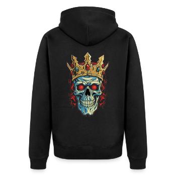 Bunter abstrakter Totenkopf mit Krone - Unisex Premium Bio Zip Hoodie - Schwarz - Hinten - Nico (187cm)
