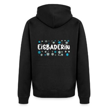 Eisbaderin will Eisbaden - Winterbaden Kältebad - Unisex Premium Bio Zip Hoodie - Schwarz - Hinten - Nico (187cm)