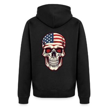 Crâne avec drapeau américain - Veste à capuche bio Premium Unisexe - noir - Dos - Nico (187cm)