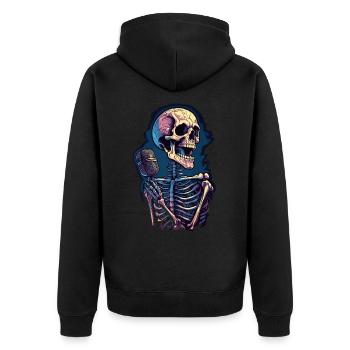 Bunter abstrakter Totenkopf mit Mikrofon - Unisex Premium Bio Zip Hoodie - Schwarz - Hinten - Nico (187cm)