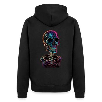 Bunter abstrakter Totenkopf - Unisex Premium Bio Zip Hoodie - Schwarz - Hinten - Nico (187cm)