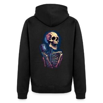 Bunter abstrakter Totenkopf mit Mikrofon - Unisex Premium Bio Zip Hoodie - Schwarz - Hinten - Nico (187cm)