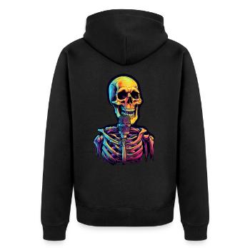 Bunter abstrakter Totenkopf mit Mikrofon - Unisex Premium Bio Zip Hoodie - Schwarz - Hinten - Nico (187cm)