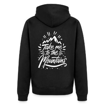 Take me to the Mountains Mountains Hiking Climbing - Unisex Premium Organic Zip Hoodie - black - Back - Nico (187cm)