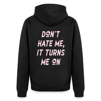 Ne me déteste pas, ça m’excite sur les dictons sarcastiques - Veste à capuche bio Premium Unisexe - noir - Dos - Nico (187cm)