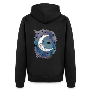 Mond Sterne Wasserfarben Aquarell Weltraum - Unisex Premium Bio Zip Hoodie - Schwarz - Hinten - Nico (187cm)