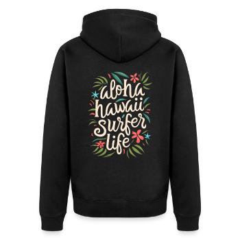 Surfing Surfer Aloha Saying Quote - Unisex Premium Organic Zip Hoodie - black - Back - Nico (187cm)