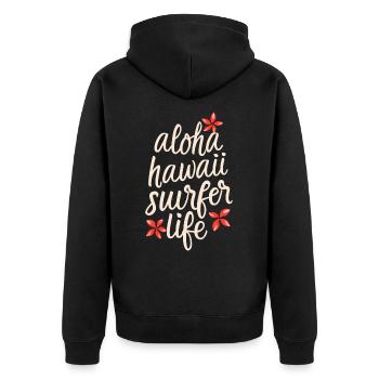 Surfing Surfer Aloha Surfer Life Quote - Unisex Premium Organic Zip Hoodie - black - Back - Nico (187cm)