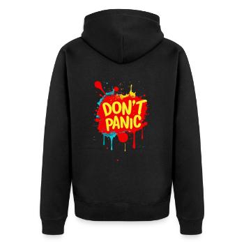 Don't Panic! Lustiger Spruch Zitat Statement - Unisex Premium Bio Zip Hoodie - Schwarz - Hinten - Nico (187cm)