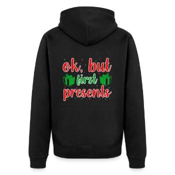 Cadeau de Noël d’abord - Dictons de Noël - Veste à capuche bio Premium Unisexe - noir - Dos - Nico (187cm)