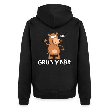 Grüßlybär - Unisex Premium Bio Zip Hoodie - Schwarz - Hinten - Nico (187cm)