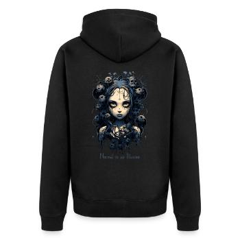 Gothic Girl Spruch Normal is an Illusion - Unisex Premium Bio Zip Hoodie - Schwarz - Hinten - Nico (187cm)