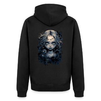 Gothic Girl Halloween Fantasy Dark - Unisex Premium Bio Zip Hoodie - Schwarz - Hinten - Nico (187cm)
