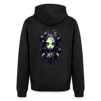 Gothic Girl Spruch Normal is an Illusion - Unisex Premium Bio Zip Hoodie - Schwarz - Hinten - Nico (187cm)