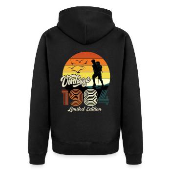 Vintage 1984 Limited Edition 50. Geburtstag - Unisex Premium Bio Zip Hoodie - Schwarz - Hinten - Nico (187cm)