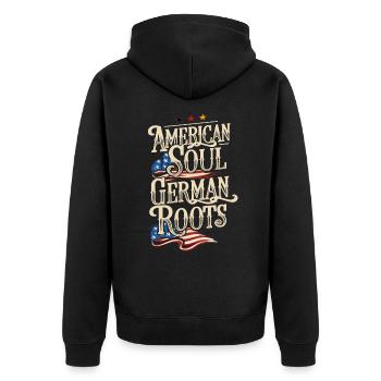 American Soul German Roots Deutschland Amerika - Unisex Premium Bio Zip Hoodie - Schwarz - Hinten - Nico (187cm)