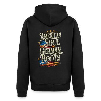 American Soul German Roots Deutschland Amerika - Unisex Premium Bio Zip Hoodie - Schwarz - Hinten - Nico (187cm)