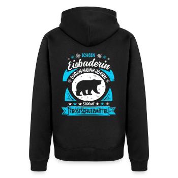 Winterbaden Kältebad Eisbaderin Eisbaden Sprüche - Unisex Premium Bio Zip Hoodie - Schwarz - Hinten - Nico (187cm)