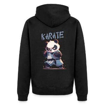 Lustiger japanischer Karate Panda Kawaii Karateka - Unisex Premium Bio Zip Hoodie - Schwarz - Hinten - Nico (187cm)