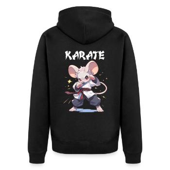 Lustige japanische Karate Maus Kawaii Karateka - Unisex Premium Bio Zip Hoodie - Schwarz - Hinten - Nico (187cm)