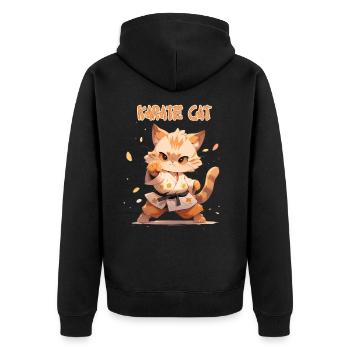 Lustige Karate Katze MMA Kawaii Kampfsport - Unisex Premium Bio Zip Hoodie - Schwarz - Hinten - Nico (187cm)