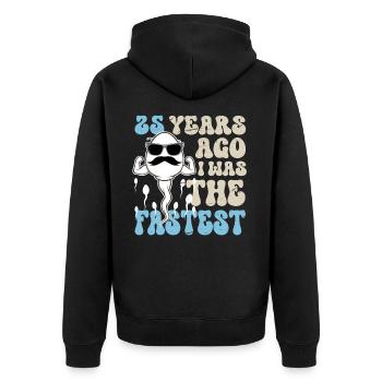Vor 25 Jahren War Ich Mal Der Schnellste. - Unisex Premium Bio Zip Hoodie - Schwarz - Hinten - Nico (187cm)
