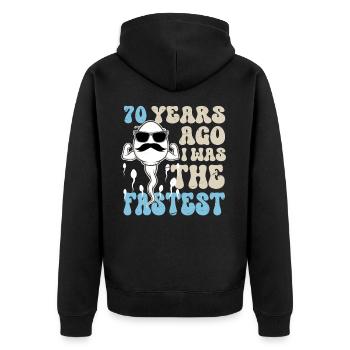 70. Geburtstag Lustige Sprüche - Unisex Premium Bio Zip Hoodie - Schwarz - Hinten - Nico (187cm)