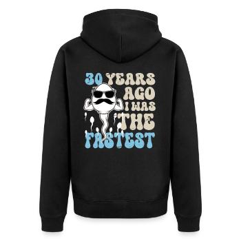 30 years ago, I used to be the fastest. - Unisex Premium Organic Zip Hoodie - black - Back - Nico (187cm)