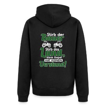 Bauern und Landwirte Demo - Traktor Agrar Protest - Unisex Premium Bio Zip Hoodie - Schwarz - Hinten - Nico (187cm)