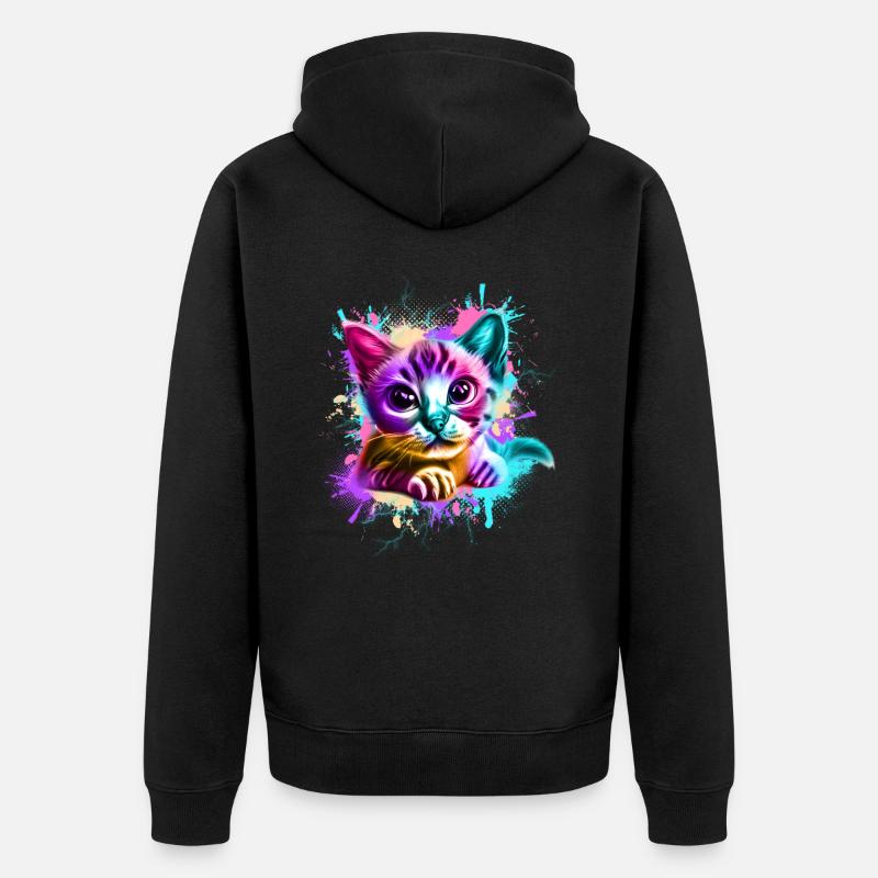 Katze Graffiti Bunt - Unisex Premium Bio Zip Hoodie - Schwarz