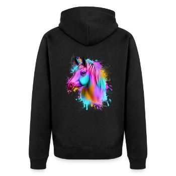 Pferd Graffiti Bunt - Unisex Premium Bio Zip Hoodie - Schwarz - Hinten - Nico (187cm)