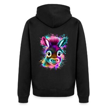 Esel Graffiti Bunt - Unisex Premium Bio Zip Hoodie - Schwarz - Hinten - Nico (187cm)