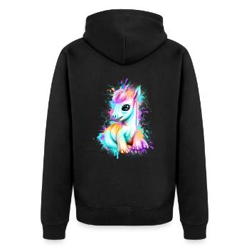 Einhorn Graffiti Bunt - Unisex Premium Bio Zip Hoodie - Schwarz - Hinten - Nico (187cm)