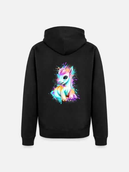 Einhorn Graffiti Bunt - Unisex Premium Bio Zip Hoodie - Schwarz