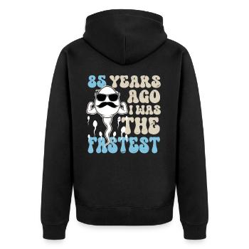 85. Geburtstag Lustige Sprüche - Unisex Premium Bio Zip Hoodie - Schwarz - Hinten - Nico (187cm)