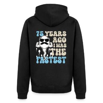 75. Geburtstag Lustige Sprüche - Unisex Premium Bio Zip Hoodie - Schwarz - Hinten - Nico (187cm)