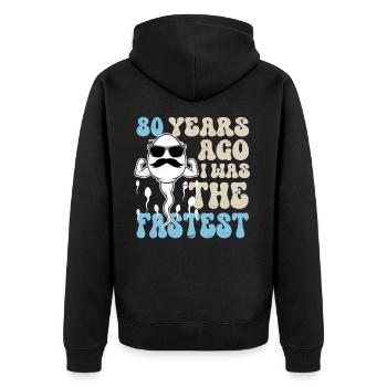 80. Geburtstag Lustige Sprüche - Unisex Premium Bio Zip Hoodie - Schwarz - Hinten - Nico (187cm)