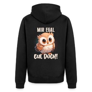 Mir Egal Eul Doch! Eule Lustige Sprüche - Unisex Premium Bio Zip Hoodie - Schwarz - Hinten - Nico (187cm)