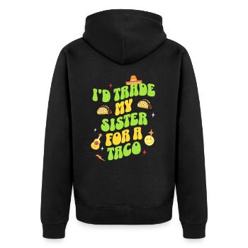 Taco - Unisex Premium Bio Zip Hoodie - Schwarz - Hinten - Nico (187cm)