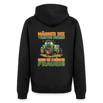 Traktor fahren Bauern und Landwirte Trecker Spruch - Unisex Premium Bio Zip Hoodie - Schwarz - Hinten - Nico (187cm)