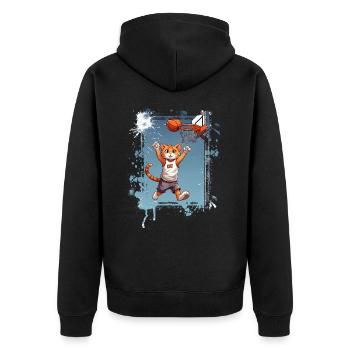 Cat Basketball Basketball Player - Unisex Premium Organic Zip Hoodie - black - Back - Nico (187cm)