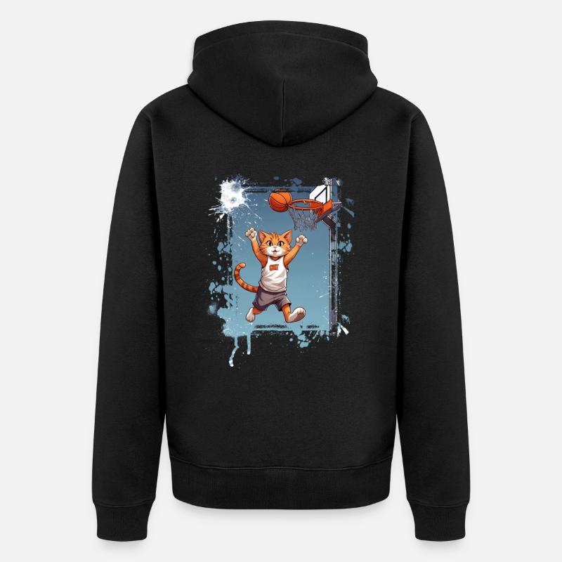 Joueur de basket-ball chat - Veste à capuche bio Premium Unisexe - noir