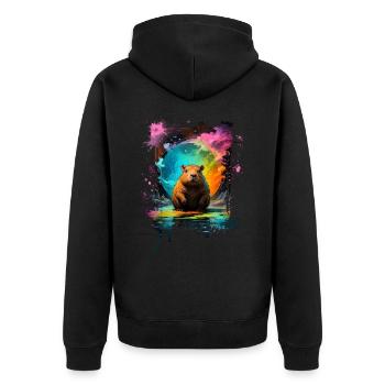 Capybara - Unisex Premium Bio Zip Hoodie - Schwarz - Hinten - Nico (187cm)