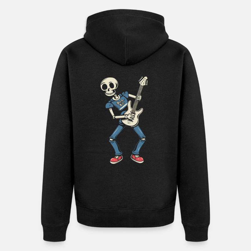 Drôle squelette crâne guitariste Halloween - Veste à capuche bio Premium Unisexe - noir