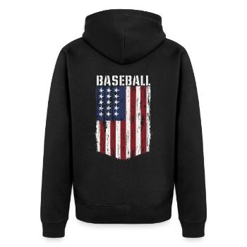 BASEBALL Amerika USA Flagge - Unisex Premium Bio Zip Hoodie - Schwarz - Hinten - Nico (187cm)