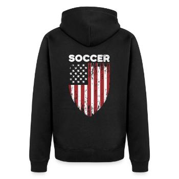 SOCCER Fußball Amerika USA Grunge Flagge - Unisex Premium Bio Zip Hoodie - Schwarz - Hinten - Nico (187cm)